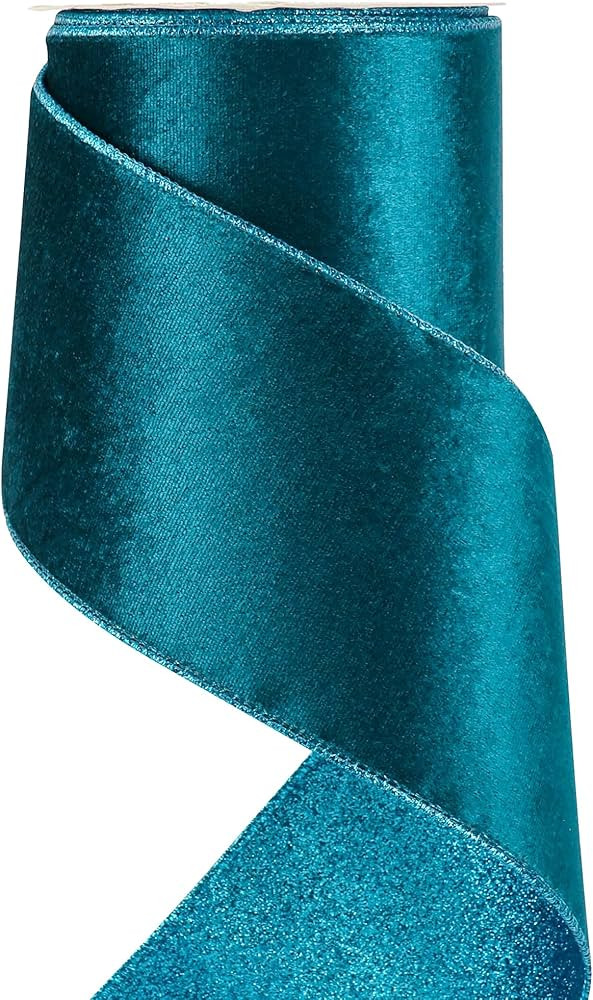 HUIHUANG Turquoise Velvet Wired Ribbon 4 inch Christmas Tree Ribbon Double-Sided Glitter Turquois... | Amazon (US)