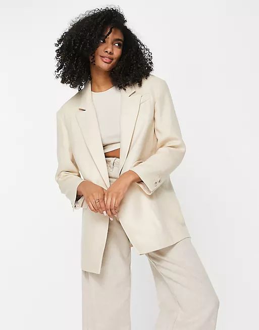 Topshop relaxed over sized 80s blazer in cream | ASOS (Global)