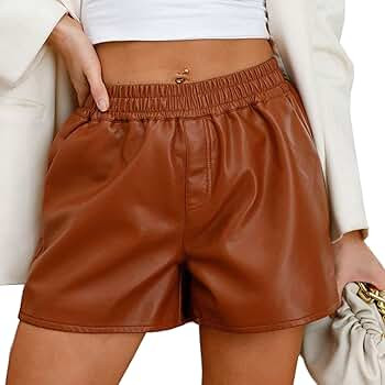 Tulucky Womens Casual High Waisted Stretchy Faux Leather Shorts with Pockets | Amazon (US)