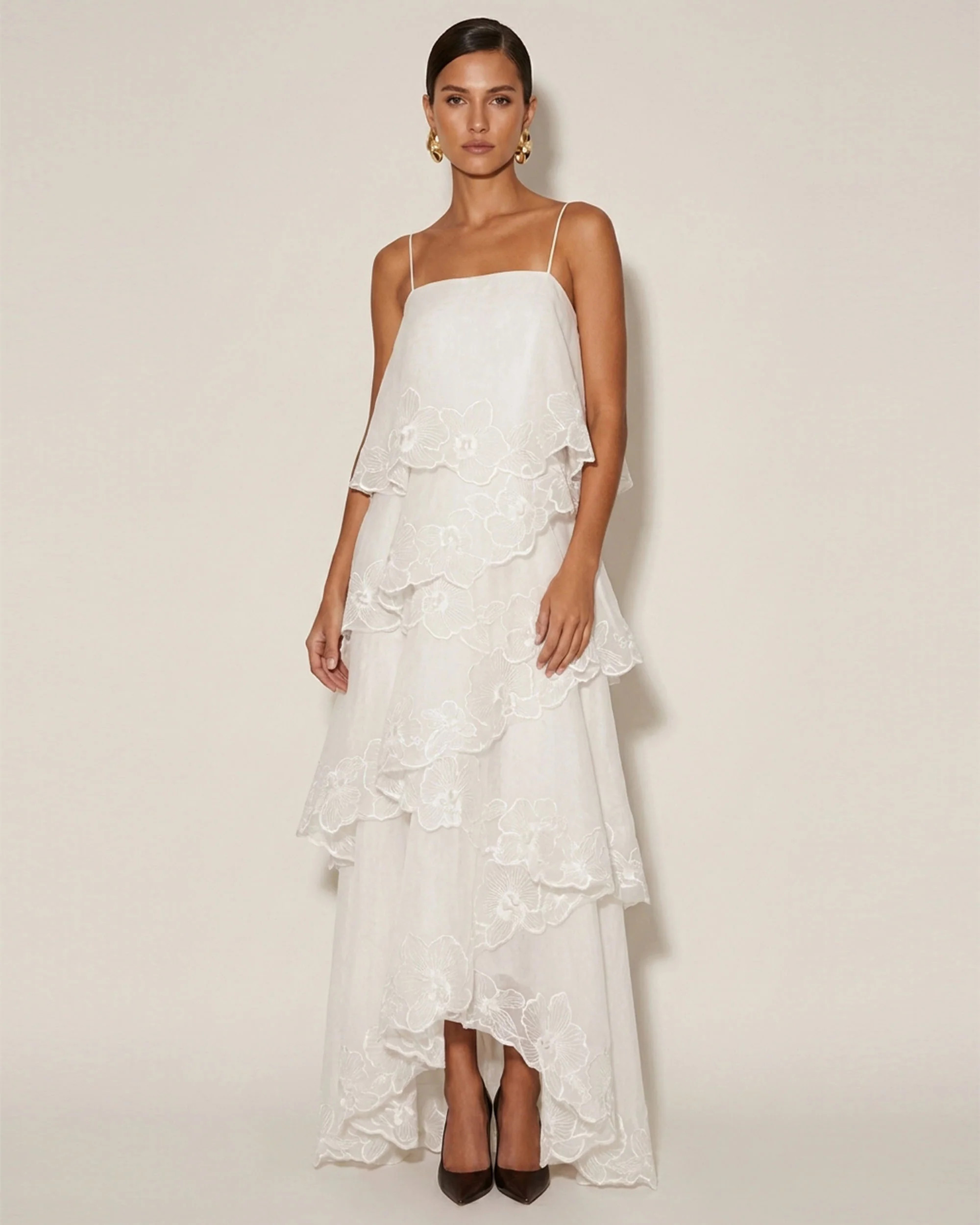 Orchid Embroidered Layered Maxi Dress - White | JW PEI US