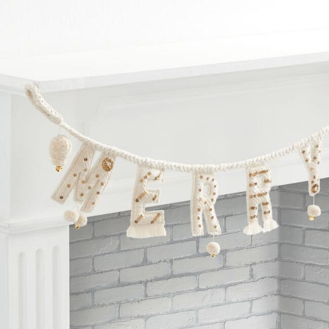 Sequined Fabric Merry Christmas Garland | World Market