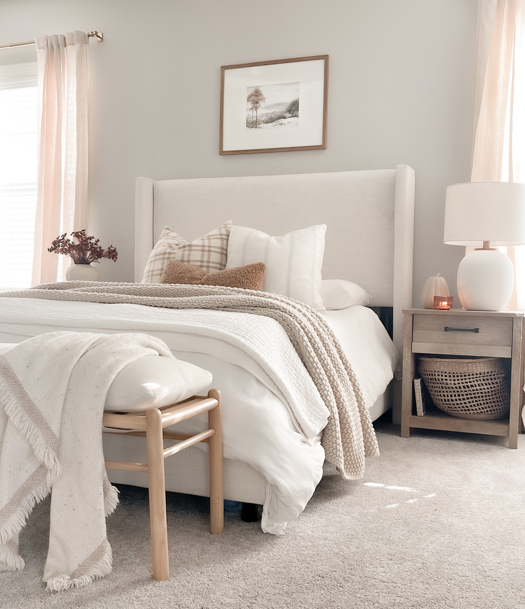 Fall bedroom decor 🍂 neutral fall decor, upholstered bed headboard 

#LTKSeasonal #LTKhome