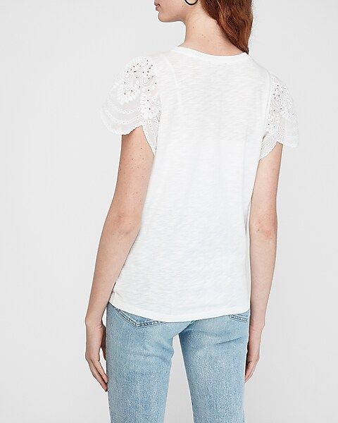 Eyelet Lace Sleeve Easy Tee | Express