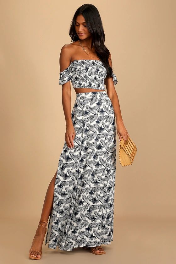 Trancoso Navy Blue Floral Print Two-Piece Maxi Dress | Lulus (US)
