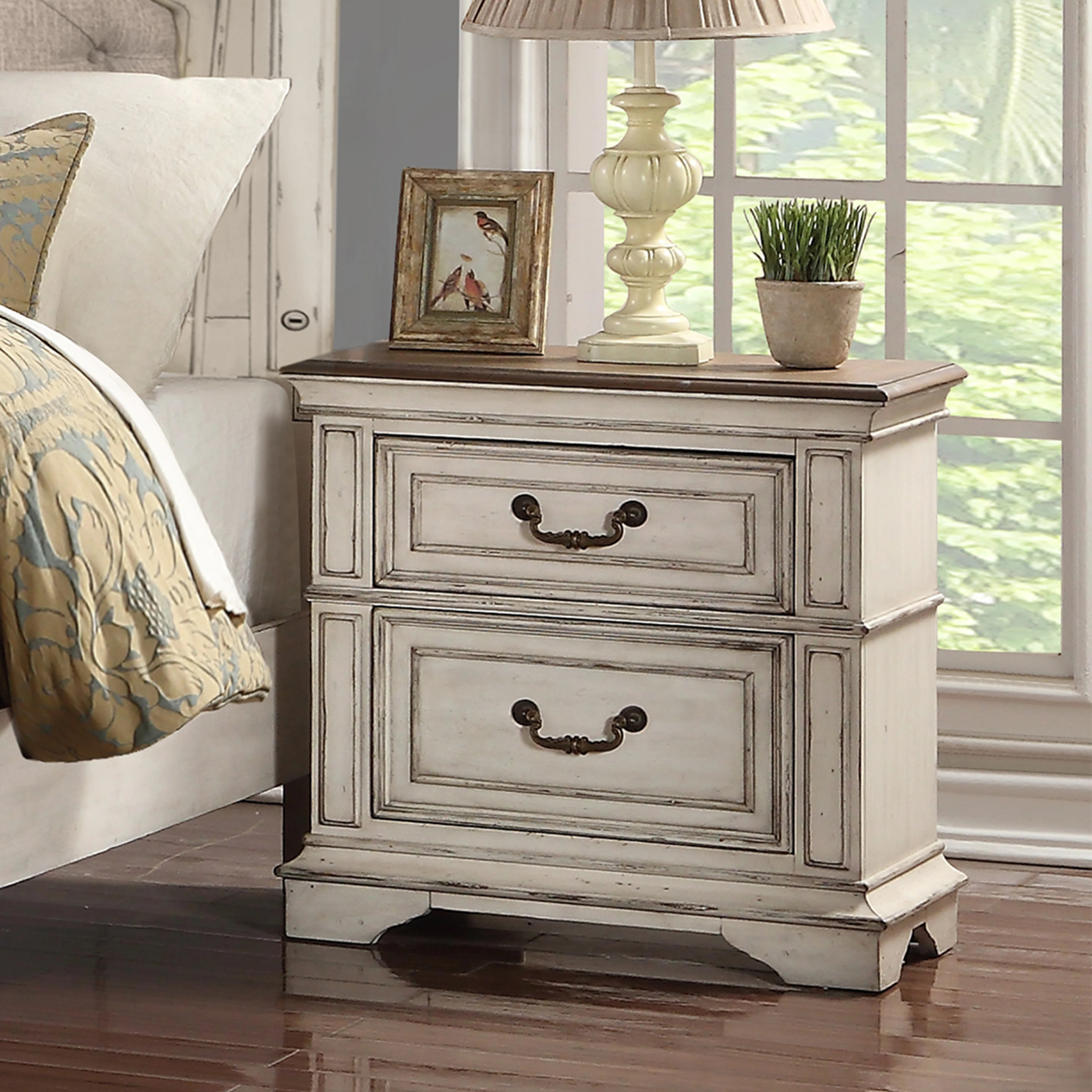 Adria 2-Drawer Wood Nightstand in Antique White | Wayfair North America