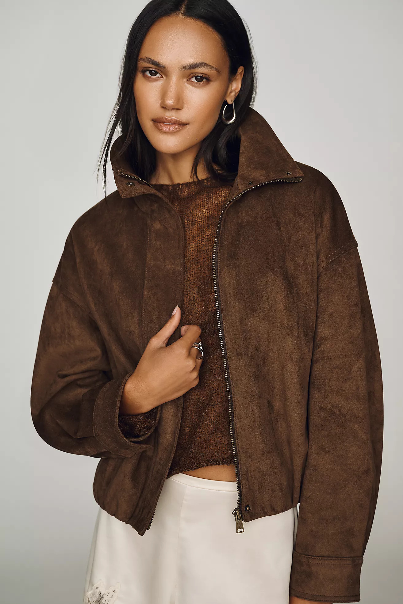 Maeve Imara Faux-Suede Funnel-Neck Jacket | Anthropologie (US)
