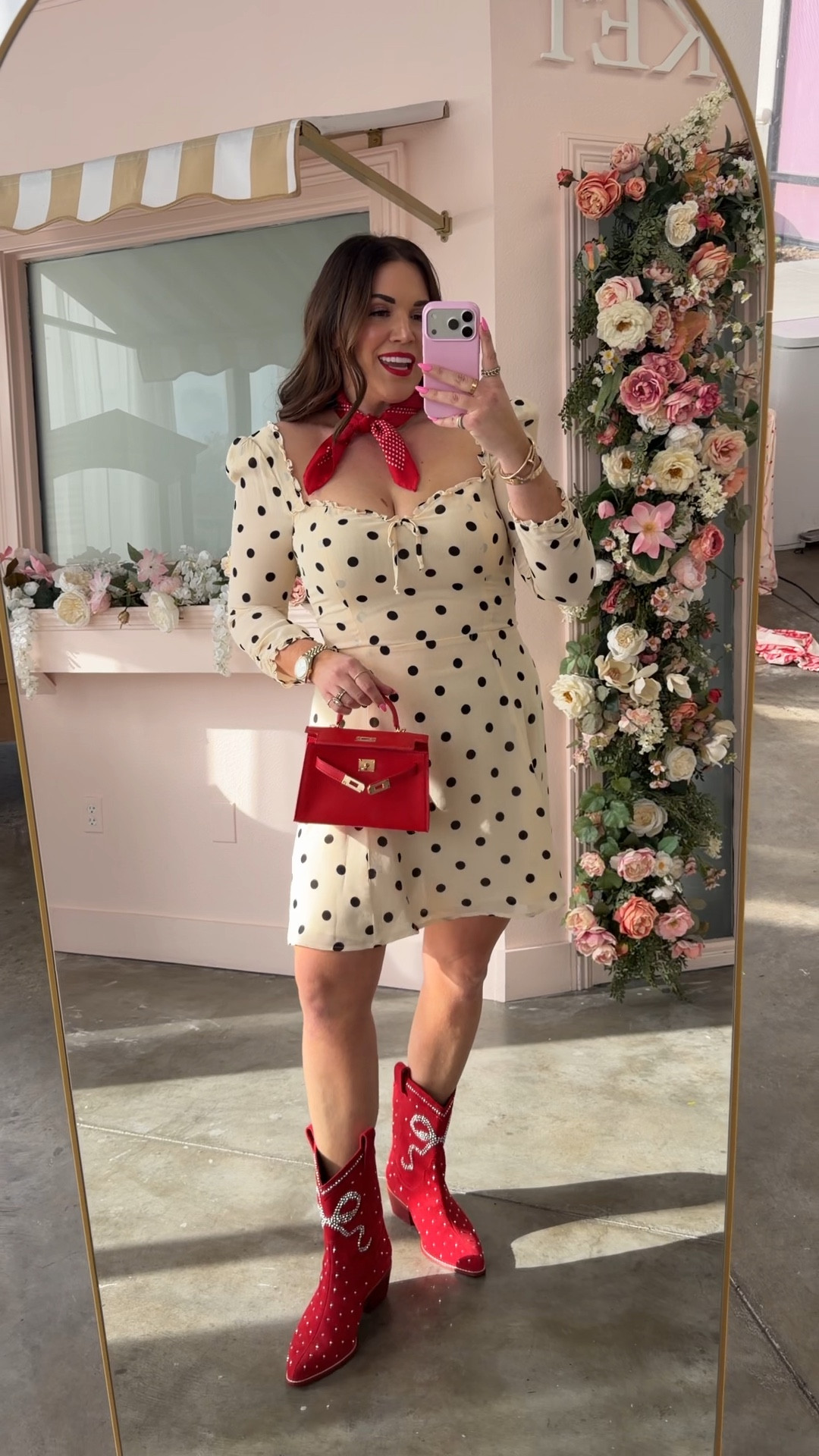 curvy midsize cream polka dot dress with red accessories! wearing size 12 in dress, runs small. 

what i wore to a western themed Galentine event ❤️ 

#LTKMidsize #LTKSeasonal #LTKValentine