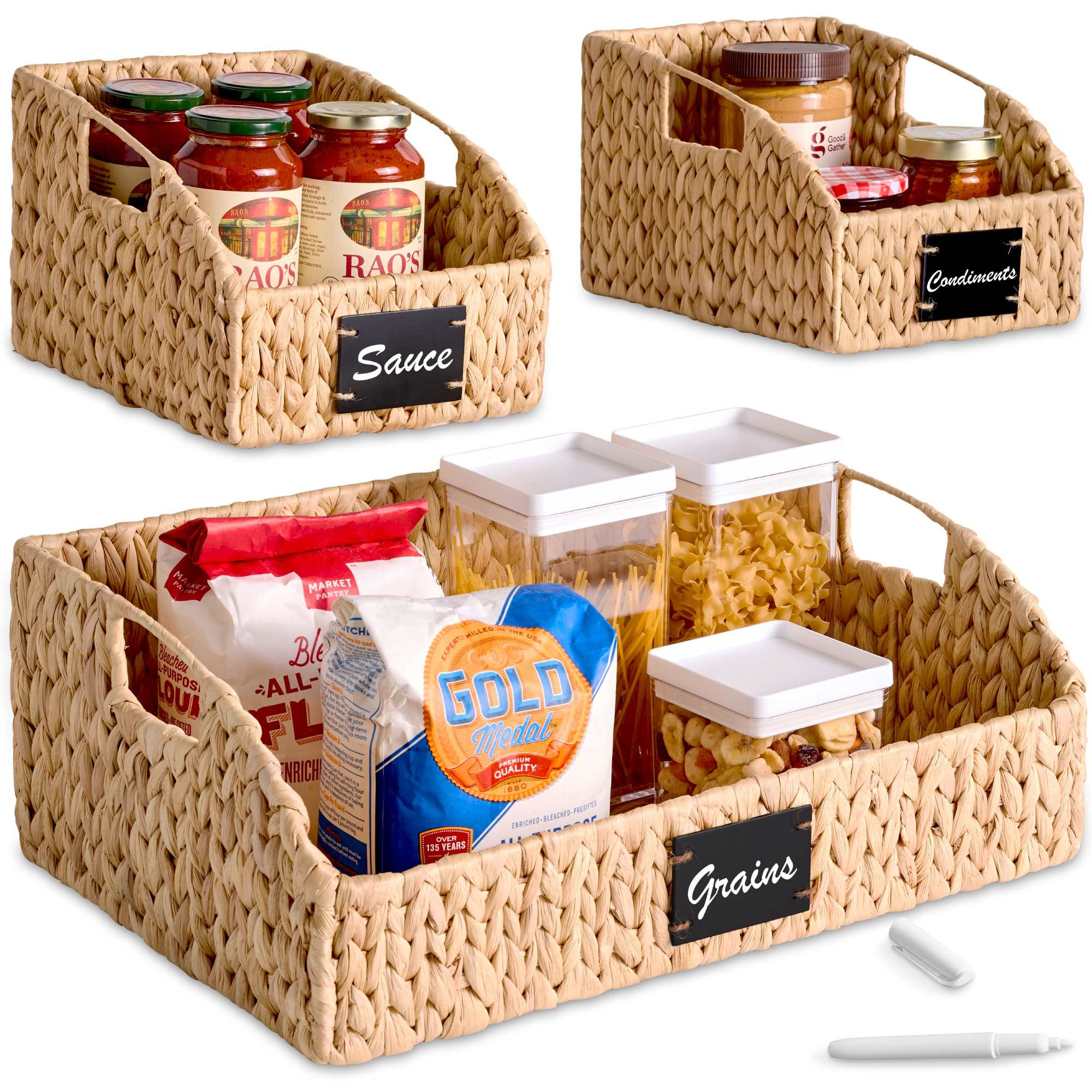 Best Choice Products Water Hyacinth Pantry Storage Baskets Wicker Baskets w/ Built-in Handles - Natural one_size in Brown | SKY11020 | Lowe's