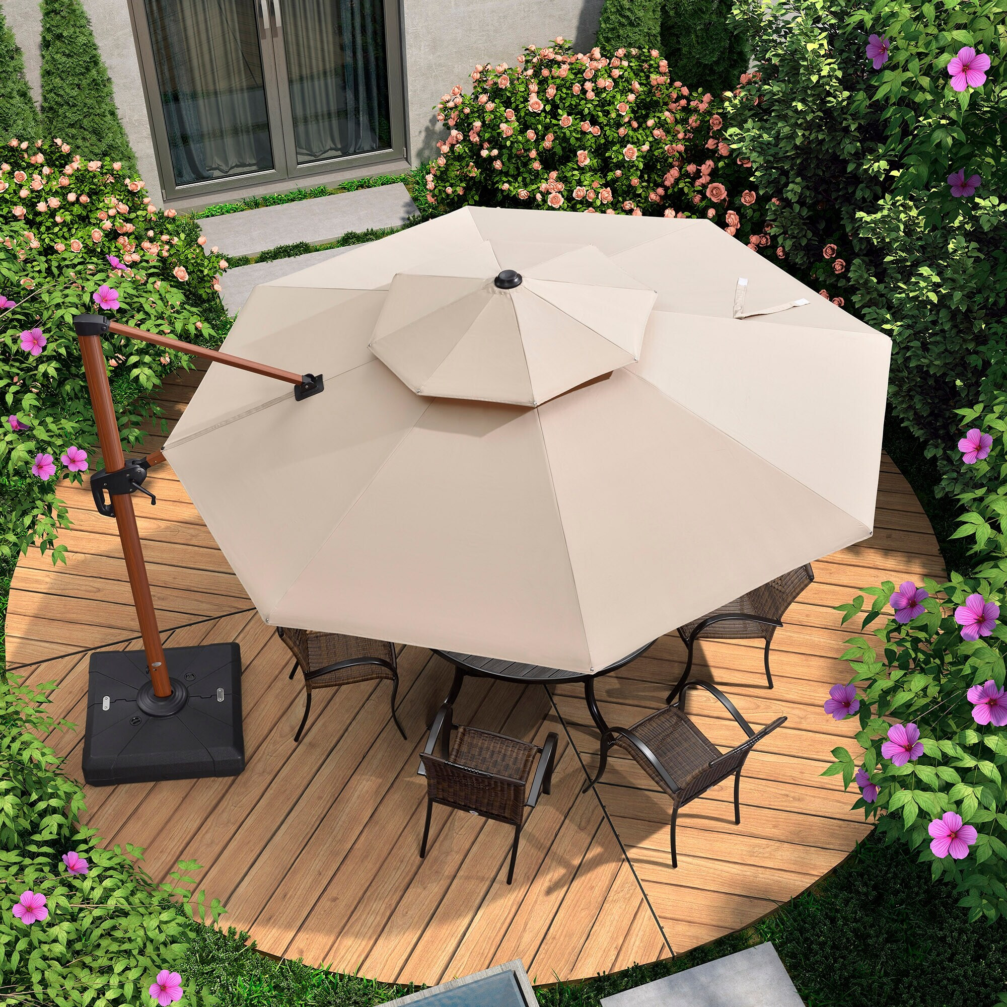 PURPLE LEAF 11ft Round Wood Pattern Patio Cantilever Umbrella | Bed Bath & Beyond