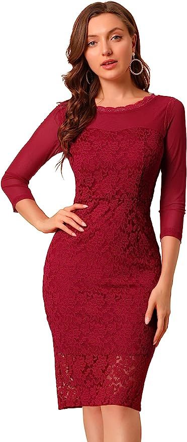 Allegra K Women's St Patrick's Day Elegant Mesh Sheer Long Sleeve Stretch Knit Floral Lace Bodyco... | Amazon (US)