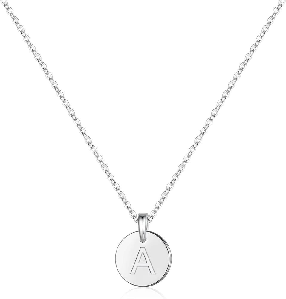 Memorjew Easter Gifts for Kids - Sterling Silver Small Disc Initial Necklaces for Women Girls, Ti... | Amazon (US)