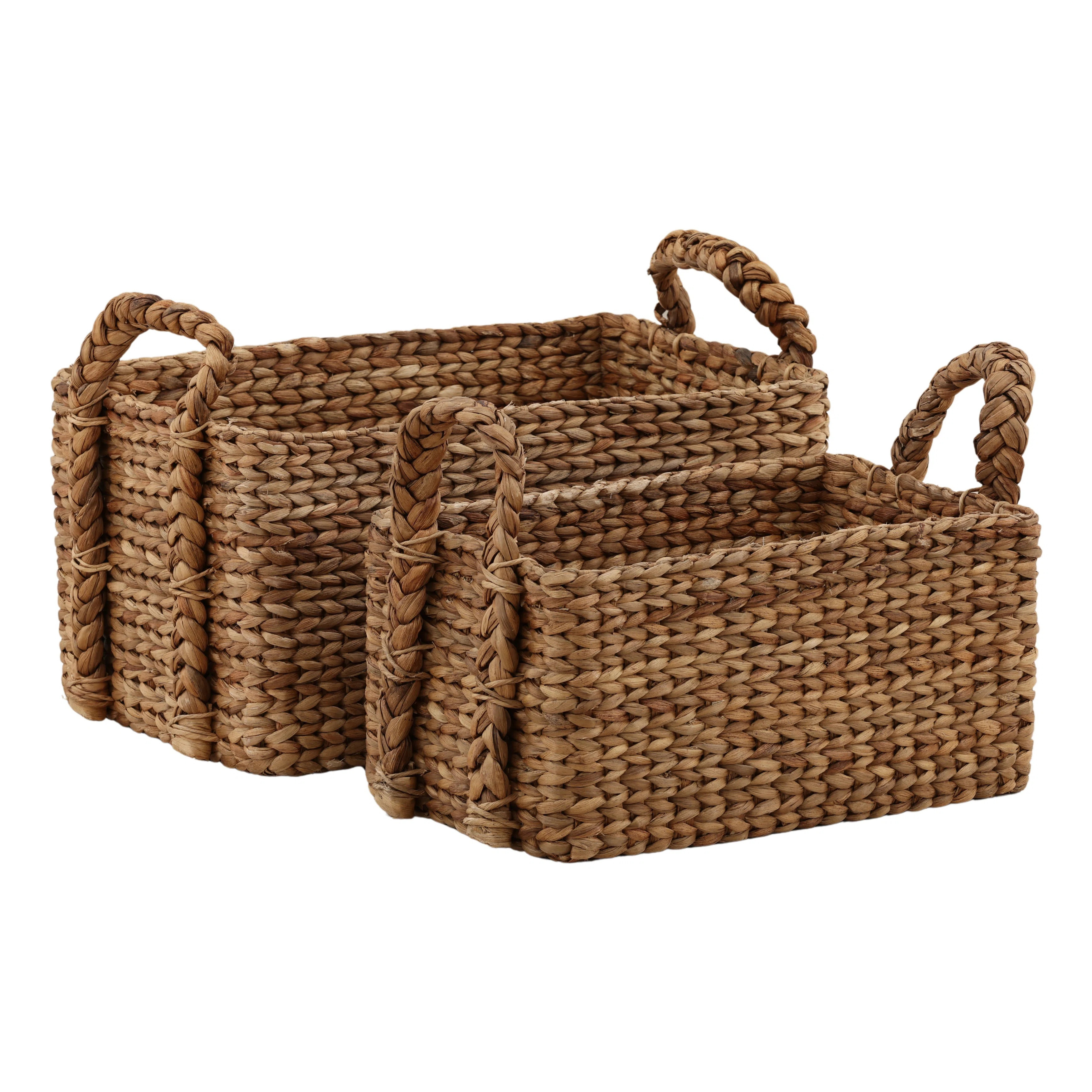Anapos Handwoven Water Hyacinth Basket Set of 2 in Natural with Handles | Wayfair North America