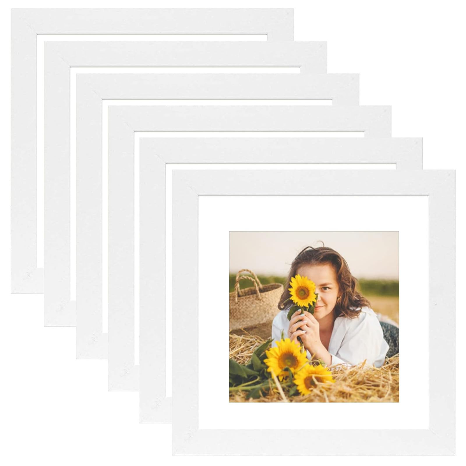 12x12 Picture Frame Rustic White Wood Set of 6,Display Pictures 8x8 with Mat or 12x12 Without Mat... | Amazon (US)