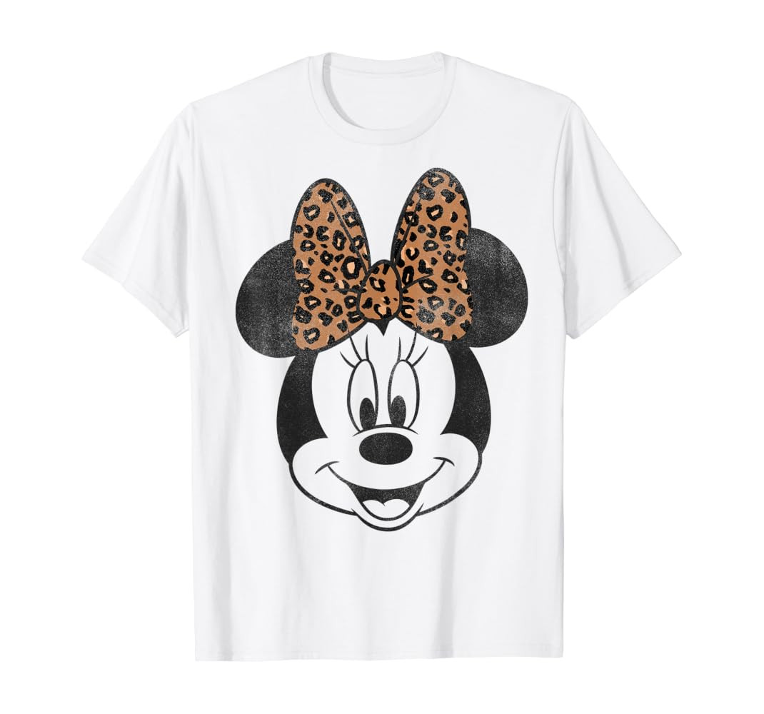 Amazon.com: Disney Mickey And Friends Minnie Mouse Leopard Bow Portrait T-Shirt : Clothing, Shoes... | Amazon (US)