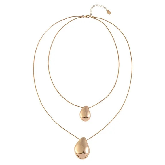Time and Tru Women's Layered Snake Chain Textured Oval Pendants Gold Tone Necklace | Walmart (US)