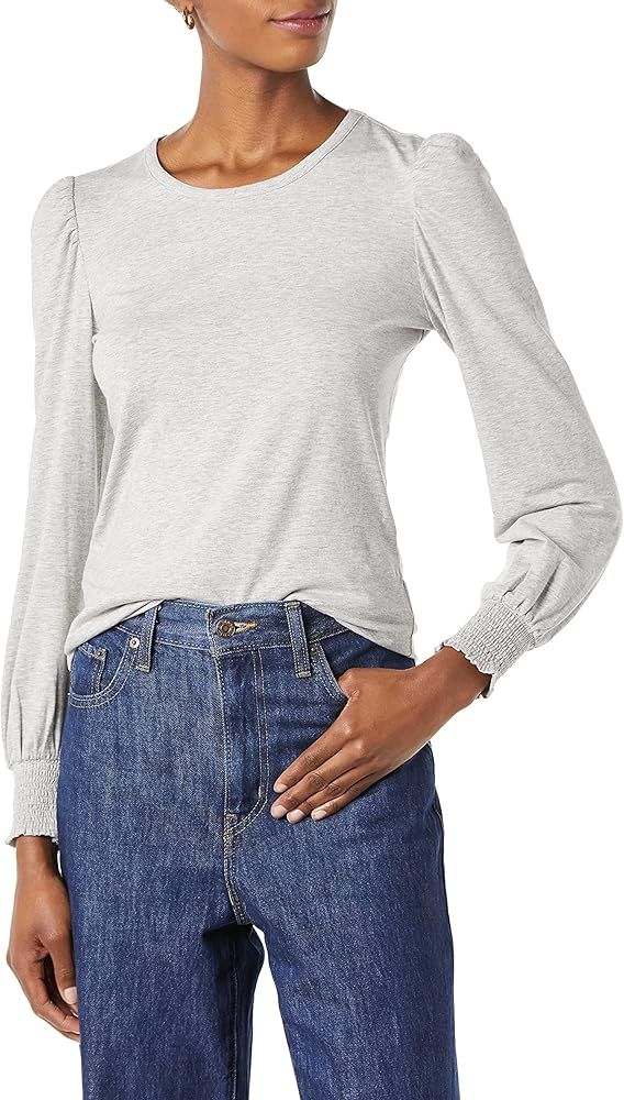 Amazon Essentials Women's Long Sleeve Crew Neck Smocked Cuff T-Shirt | Amazon (US)