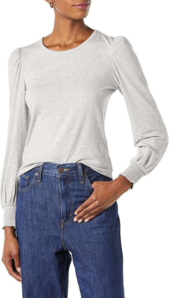 Amazon Essentials Women's Long Sleeve Crew Neck Smocked Cuff T-Shirt | Amazon (US)