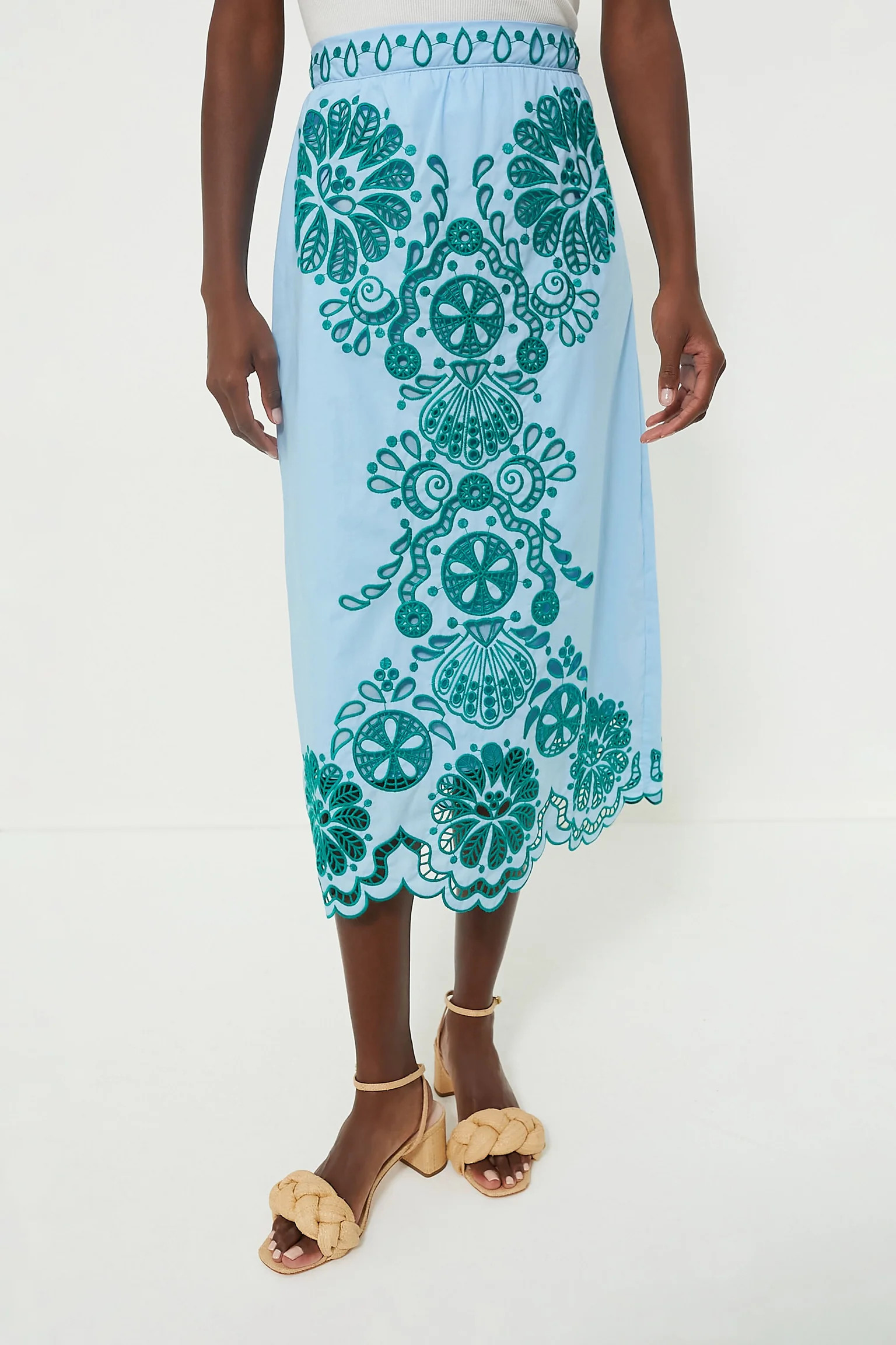 Light Blue and Green Richelieu Midi Skirt | Tuckernuck (US)