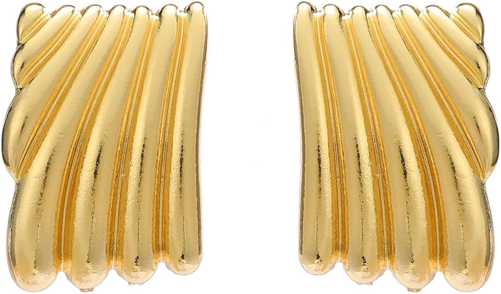 Gold Statement Earrings for Women Trendy Chunky Gold Square Earrings Textured Stud Earrings for W... | Amazon (US)