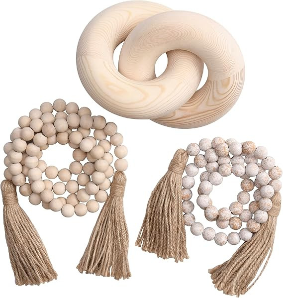 Farmhouse Decor Large Wood Bead Garland 50inch Long with 1.6" Diameter Beads, Natural Wooden Bead... | Amazon (US)