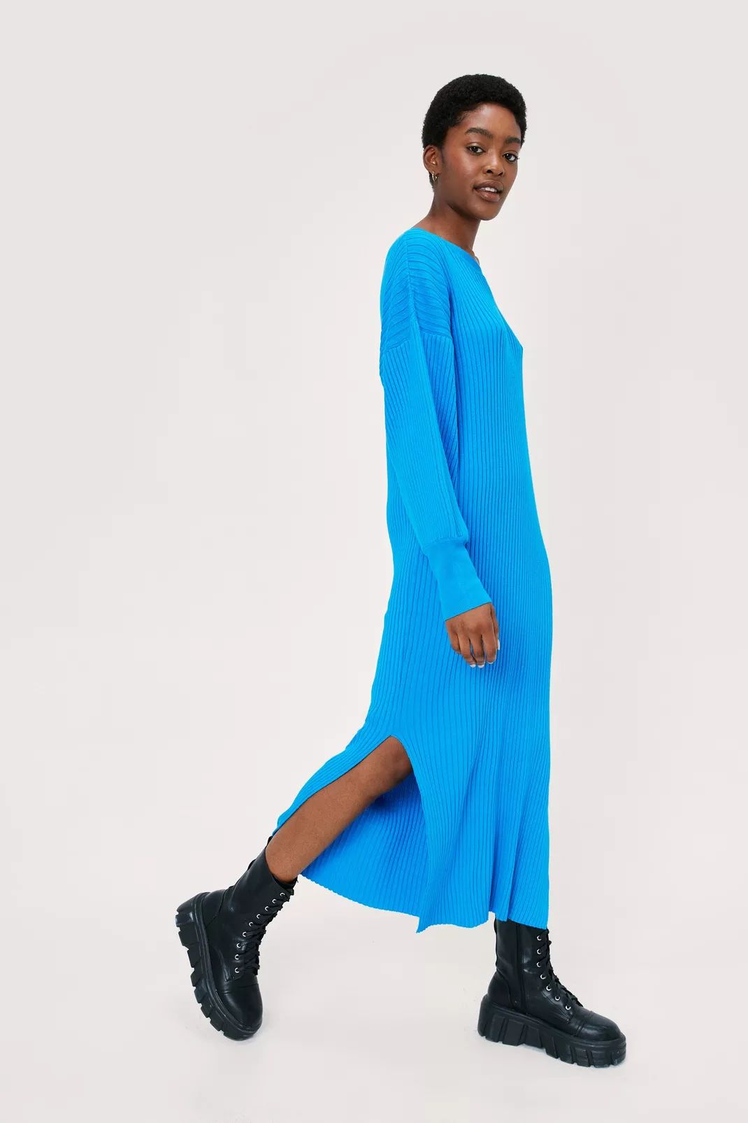 Crew Neck Balloon Sleeve Knitted Midi Dress | Nasty Gal (US)