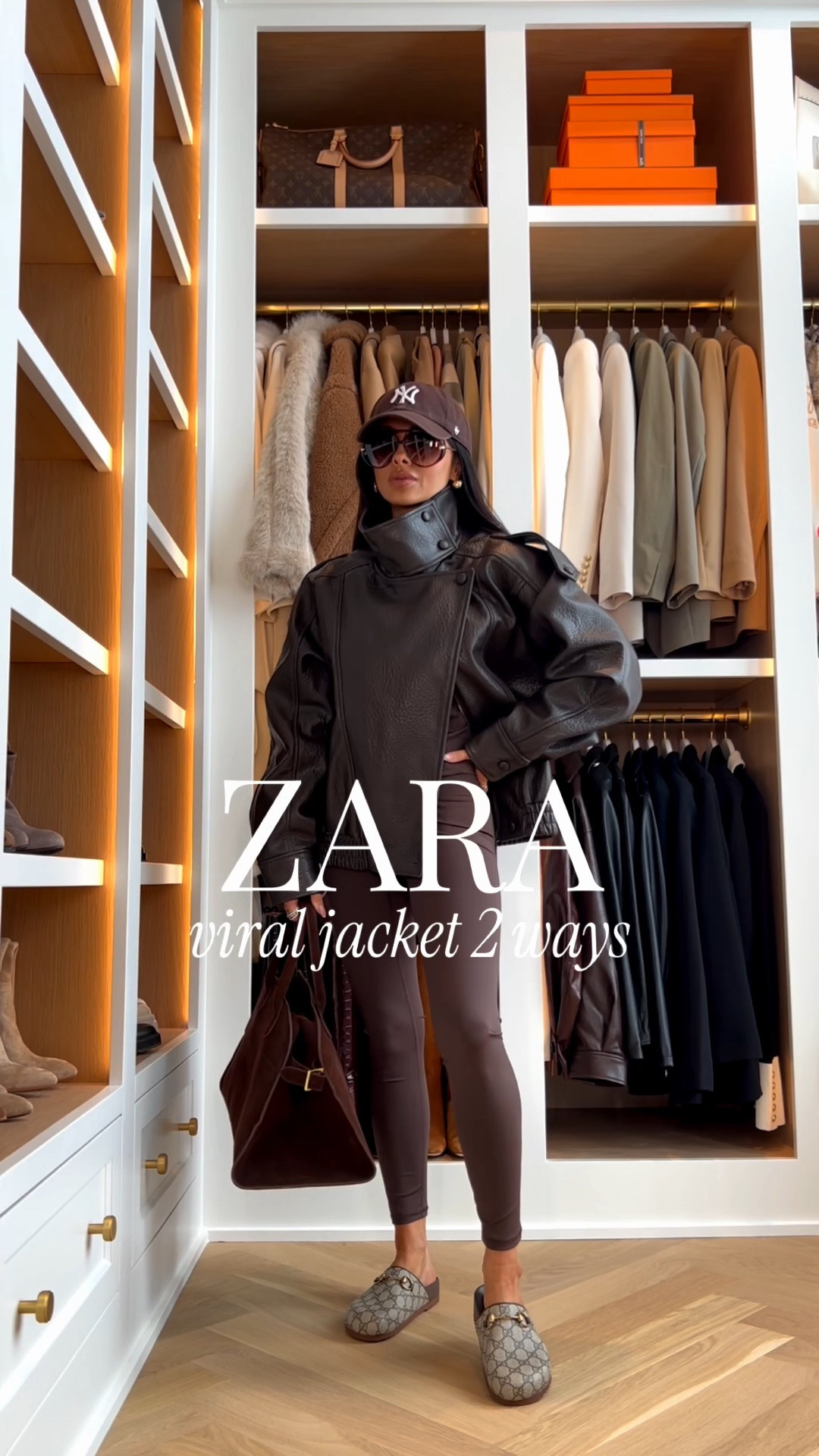 Zara fall outfit 
Zara faux leather jacket 
Amazon brown set
Gucci sol mules