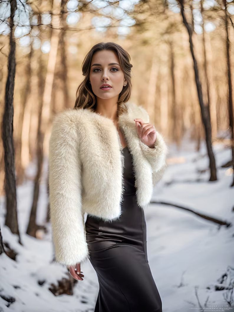 Beige Faux Fur Coat, Brown Fur Jacket, Bridal Fur Coat, Faux Fur Bolero, Winter Fur Coat, White B... | Etsy (UK)