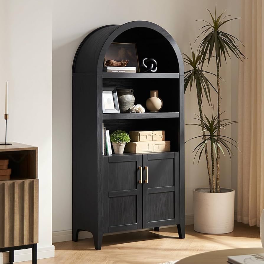 mopio Lauren 65.4" Short Arched Cabinet, 5-Tier Arched Bookcase with Doors and Shelves, Mini Arch... | Amazon (US)