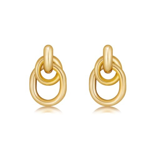 Chunky Gold Earrings for Women, Gold Geometric Drop Dangle Earrings Hypoallergenic 14K Gold Plated Hoop Earrings Set Trendy Jewelry Gift | Amazon (US)