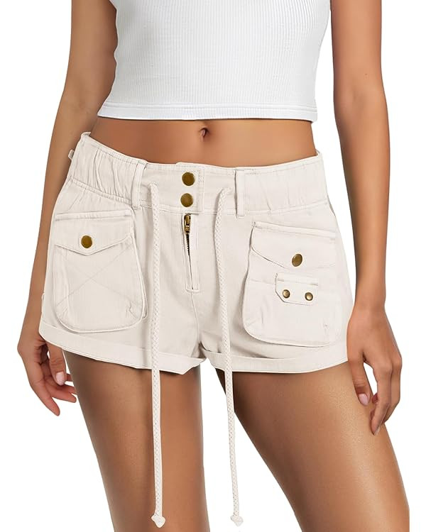Yanekop Womens Cargo Shorts Casual Comfy Low Rise Drawstring Elastic Waist Shorts with Pockets Va... | Amazon (US)