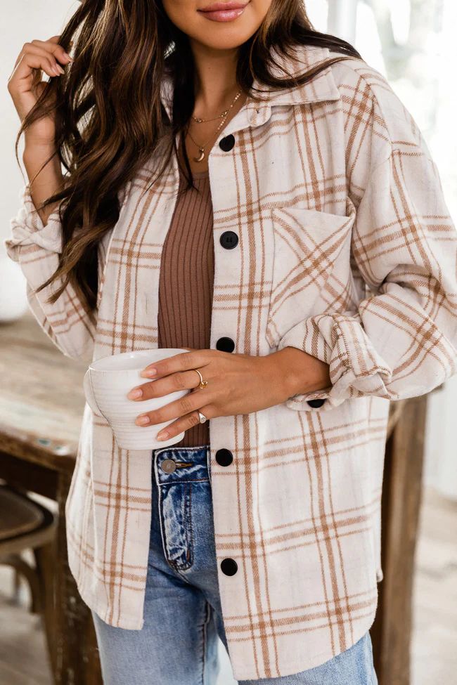 Chic Edge Beige Plaid Flannel Shacket FINAL SALE | Pink Lily