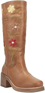 Dingo Womens Bloom Leather Casual Boots Mid Calf Mid Heel 2-3" - Beige | Amazon (US)