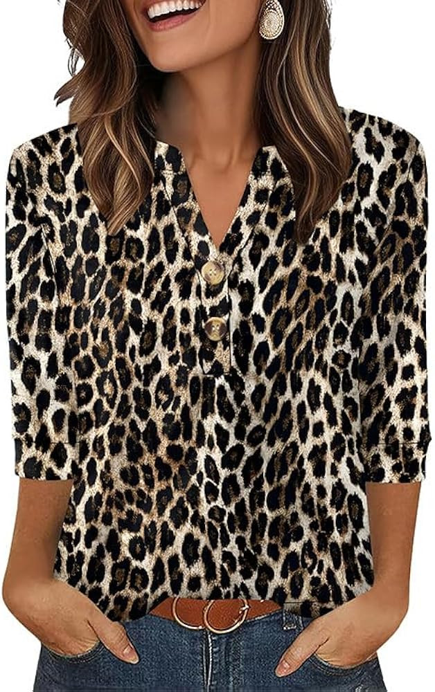 OFEEFAN Womens Tops 3/4 Sleeve Henley Shirts for Women Fall Fashion 2025 School Outfits for Teach... | Amazon (US)