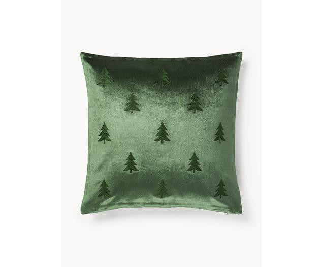 Samt-Kissenhülle Isadora mit Weihnachtsbaum-Stickerei | Westwing EU