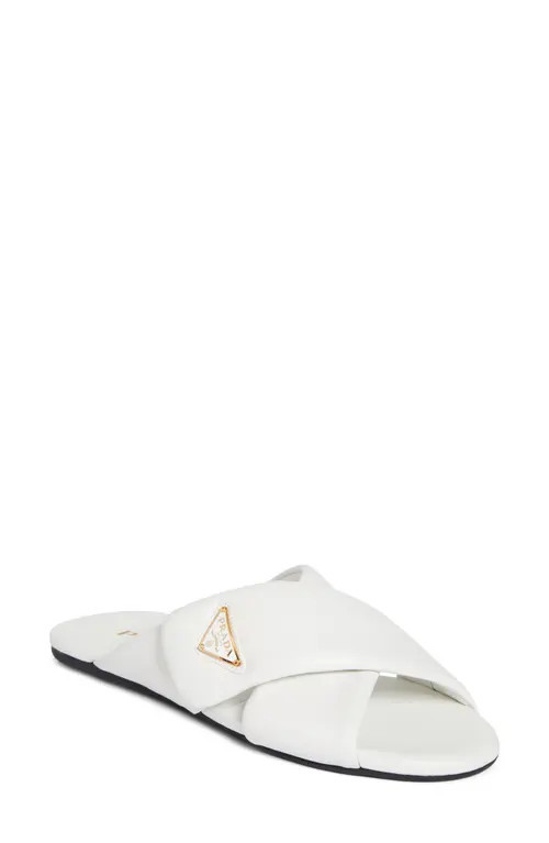 Prada Logo Crisscross Slide Sandal in Bianco at Nordstrom, Size 9.5Us | Nordstrom