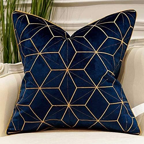 Avigers 18 x 18 Inches Navy Blue Gold Plaid Cushion Case Luxury European Throw Pillow Cover Decorati | Amazon (US)