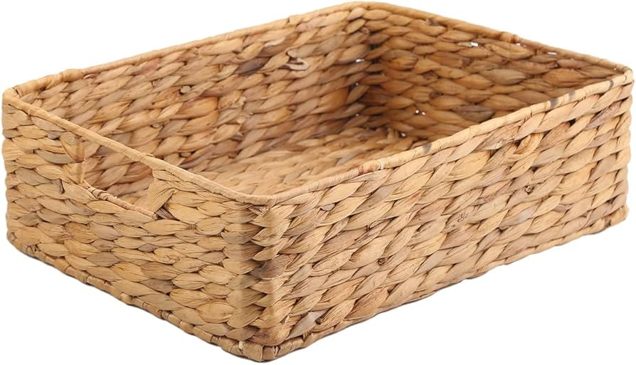Water Hyacinth Storage Basket, Handwoven, 15.35L x 12W x 4.72H in, Brown | Amazon (US)