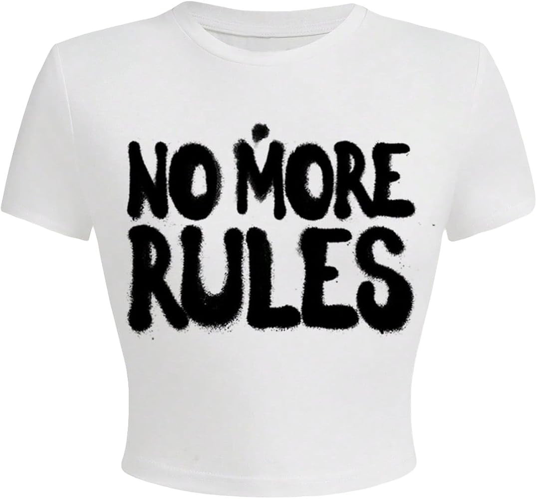 GORGLITTER Women's Letter Graphic Print Crop Tee Shirt Top Crewneck Slim Fitted Short Sleeve T-Sh... | Amazon (US)