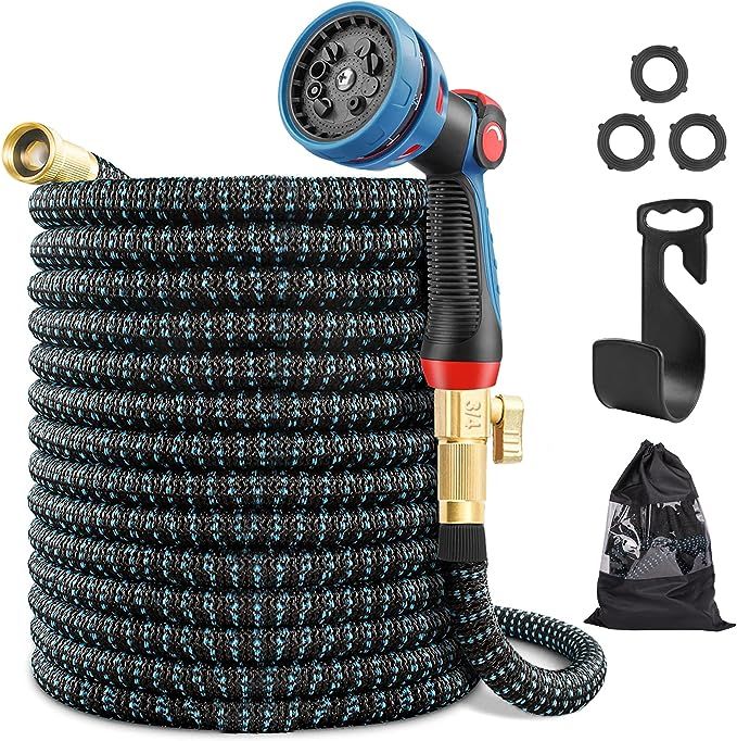 Expandable Garden Hose 100ft with 10 Function Nozzle, Leakproof Flexible Water Hoses with Solid B... | Amazon (US)