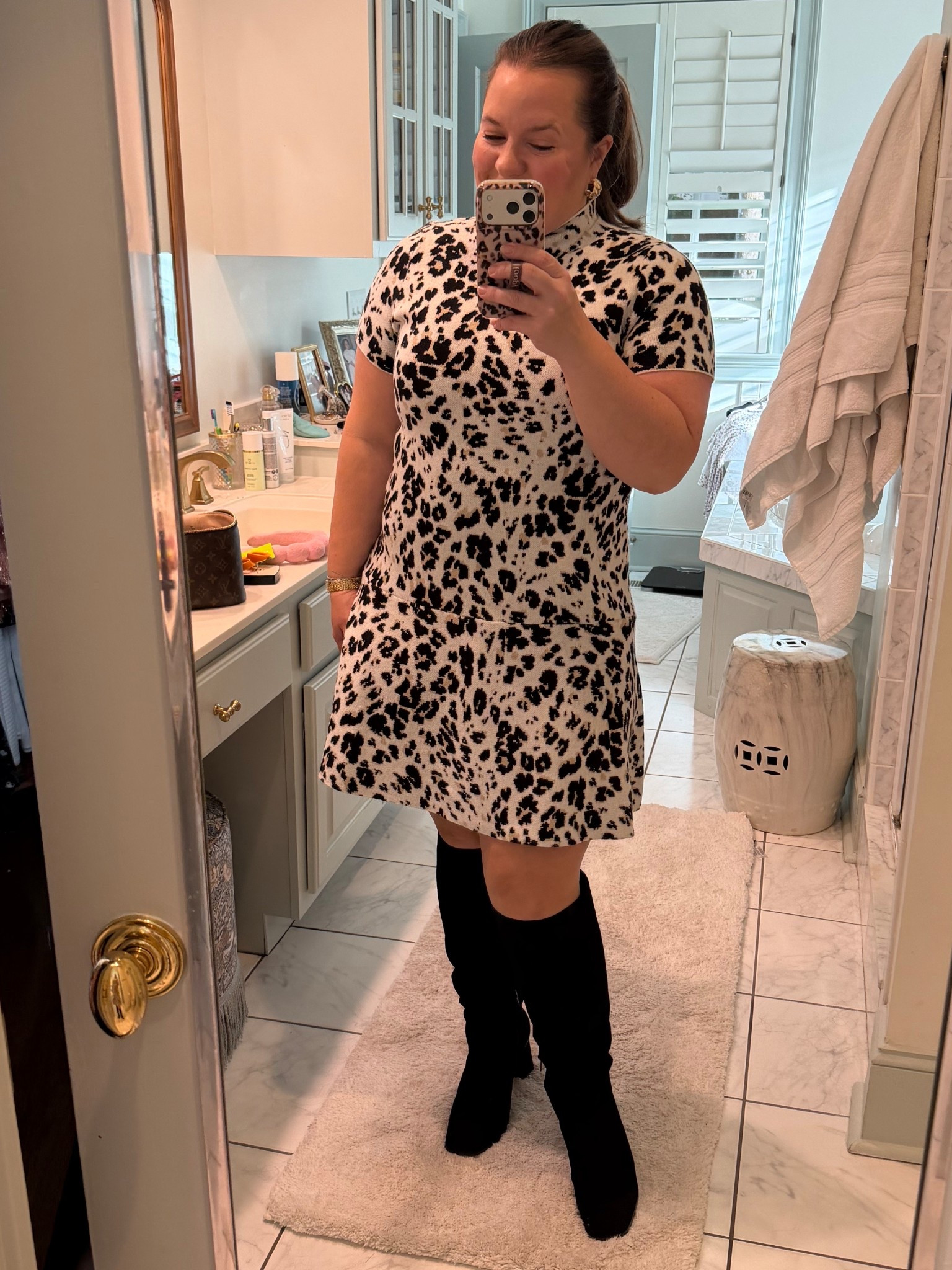 Leopard sweater dress and black suede boots #walmart #scoop #giannibini #dillards 

#LTKgrwm #LTKPetite #LTKdayinmylife