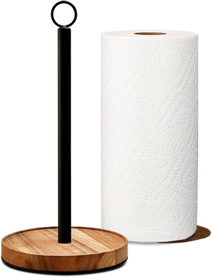 WILDMOS Paper Towel Holder Countertop,Solid Acacia Wood with Thick Metal Base,Black Paper Towel H... | Amazon (US)