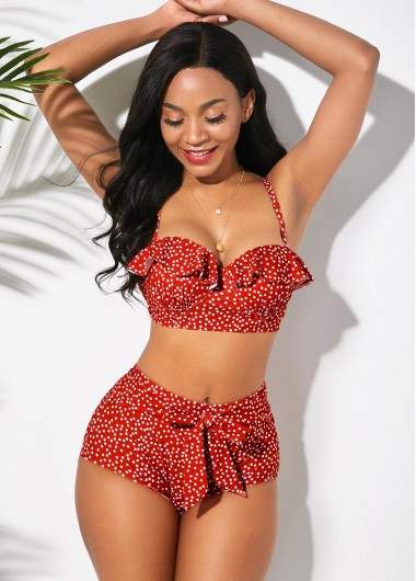 Polka Dot Ruffle Trim Bowknot Bikini Set | Rosewe.com - USD $15.98 | rosewe.com