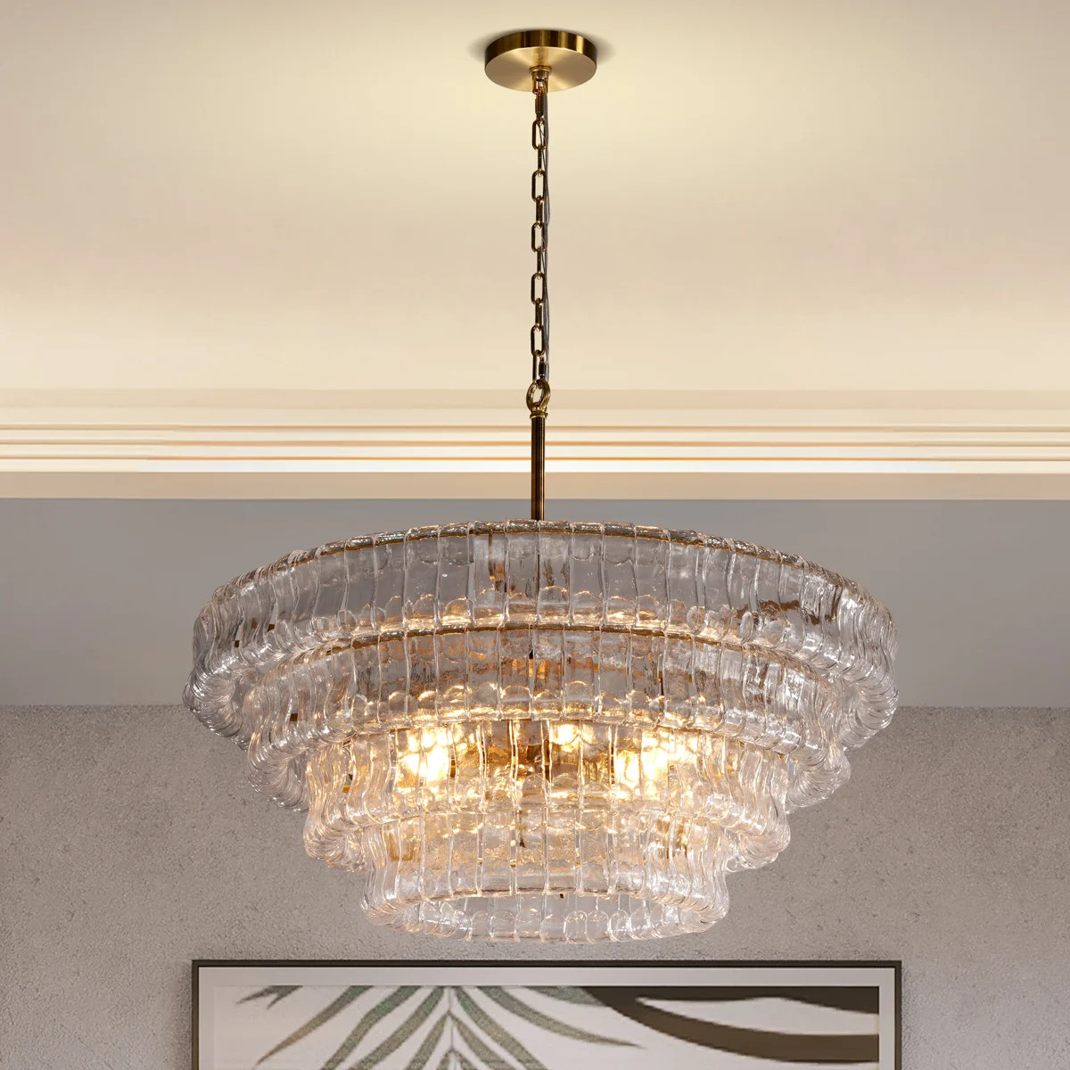 Whistler 36" 6-Lights Luxury Large Tiered Round Clear Glass Gold Chandelier(Bulbs Included) | Wayfair North America