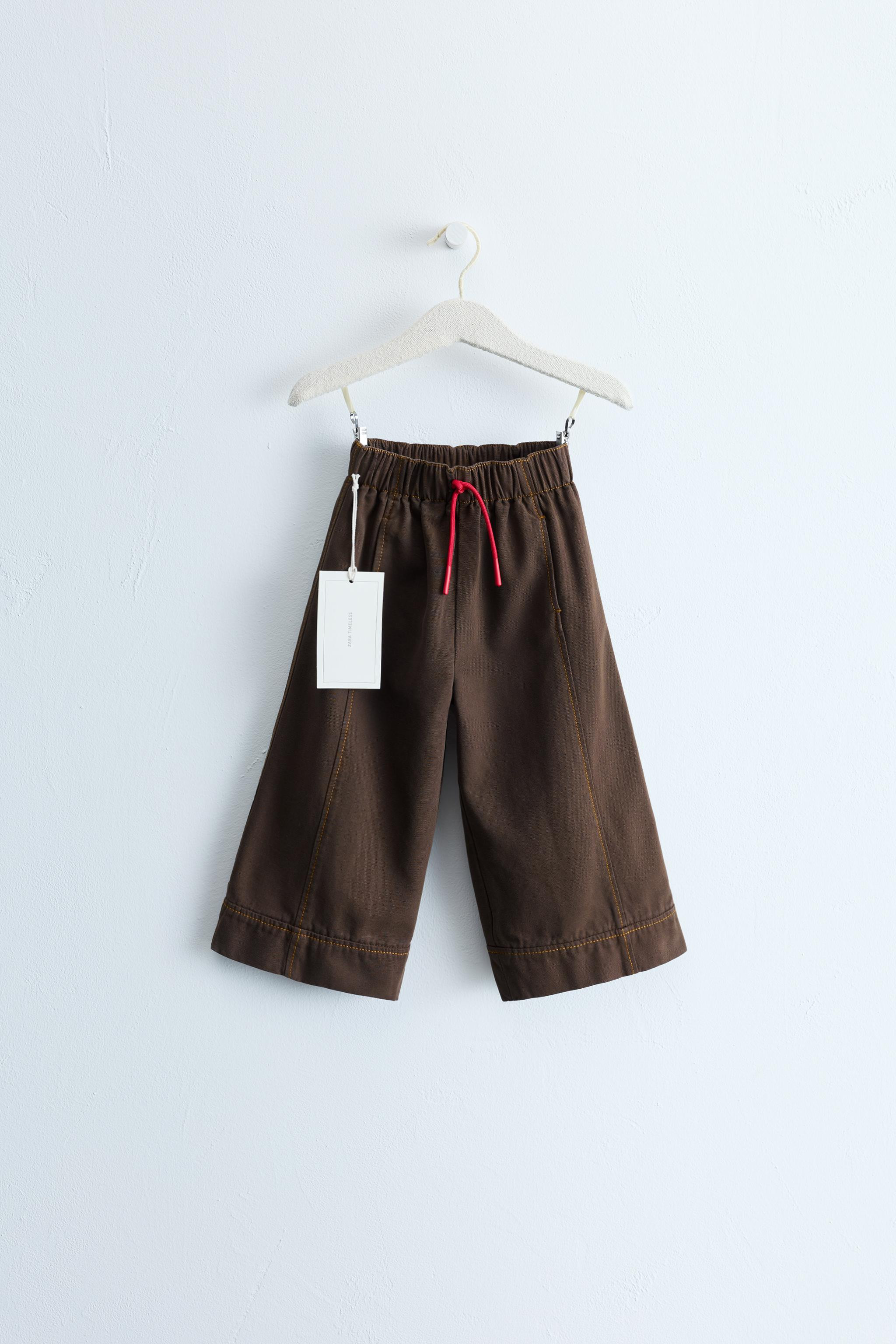 ZARA TIMELESS - CANVAS WIDE LEG PANTS WITH CONTRAST STITCHING | Zara US