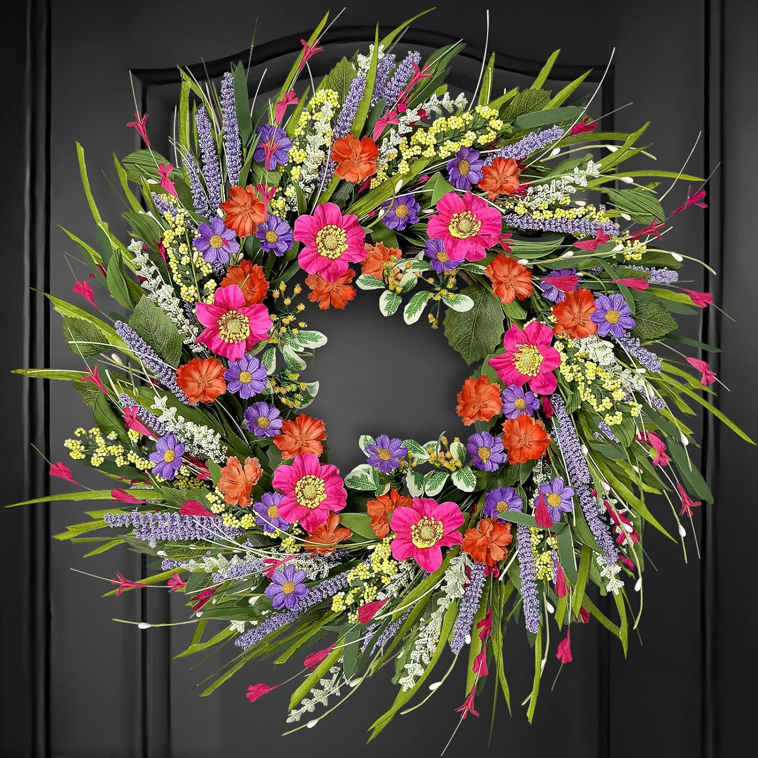 Spring Wreaths for Front Door 24 Inch with Vibrant Lavender and Daisy, Large Spring & Summer Wrea... | Amazon (US)