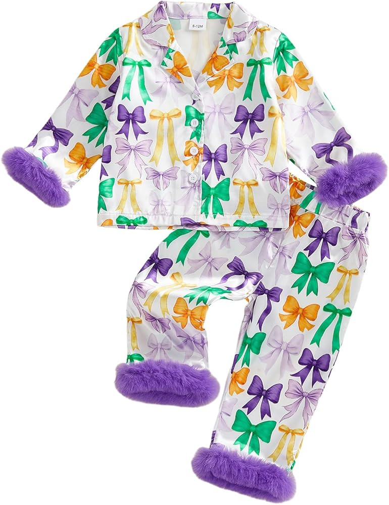 Kuriozud Toddler Girl Easter Pajamas Bunny/Eggs Feather Trim Button Down Tops Pants Cute Little G... | Amazon (US)