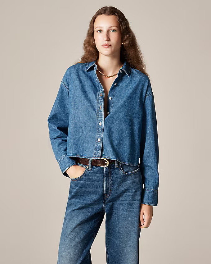 Étienne cropped button-up shirt in chambray | J. Crew US