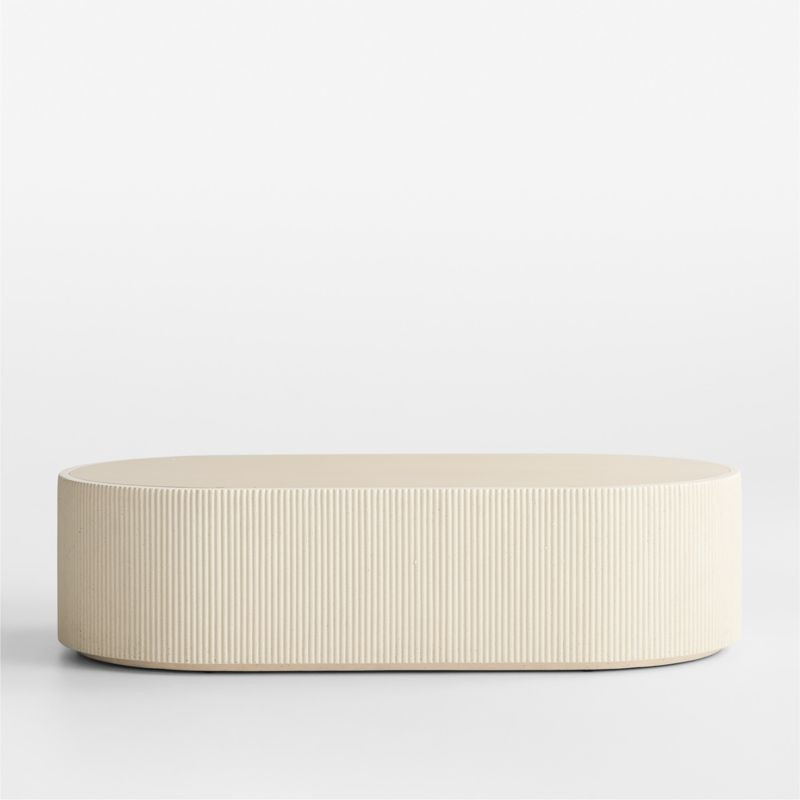 Kahn Off-White Concrete and Oak Wood Ribbed 62" Oval Coffee Table | Crate & Barrel | Crate & Barrel