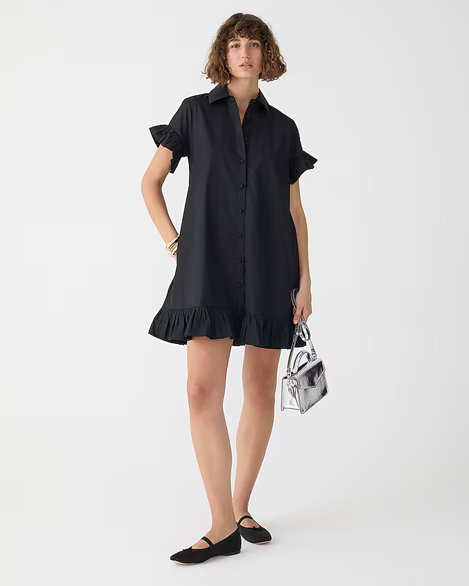 Ruffle-hem shirtdress in cotton poplin | J. Crew US