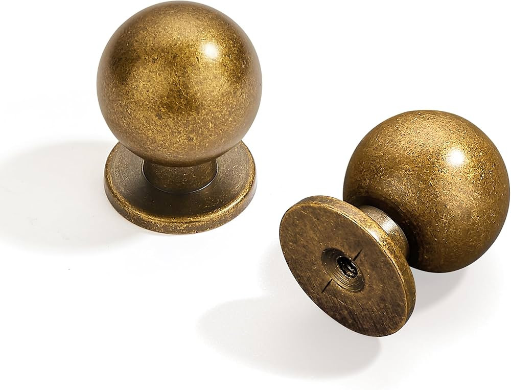 5 Pack 1 Inch (25mm) Diameter Round Solid Vintage Antique Brass Cabinet Knobs，Cabinet Pulls Kno... | Amazon (US)